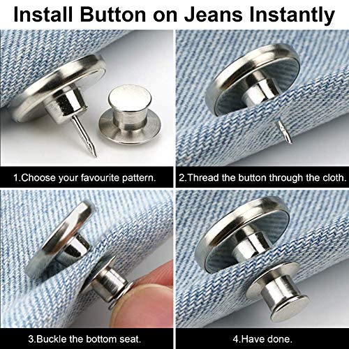  TOOVREN Upgraded 8 Sets Button Pins for Jeans Pants, No Sew  Perfect Fit Jean Button Tightener Replacement Adjustable Reusable Metal  Clips Snap Tack, Instant Reduce Too Big Pants Waist : Arts