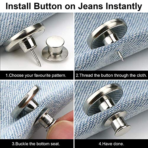 8 Sets Button Pins for Jeans Pants, No Sew Perfect Fit Jean Button Tightener Replacement Adjustable Reusable Metal Clips Snap Tack, Instant Reduce Too Big Pants Waist