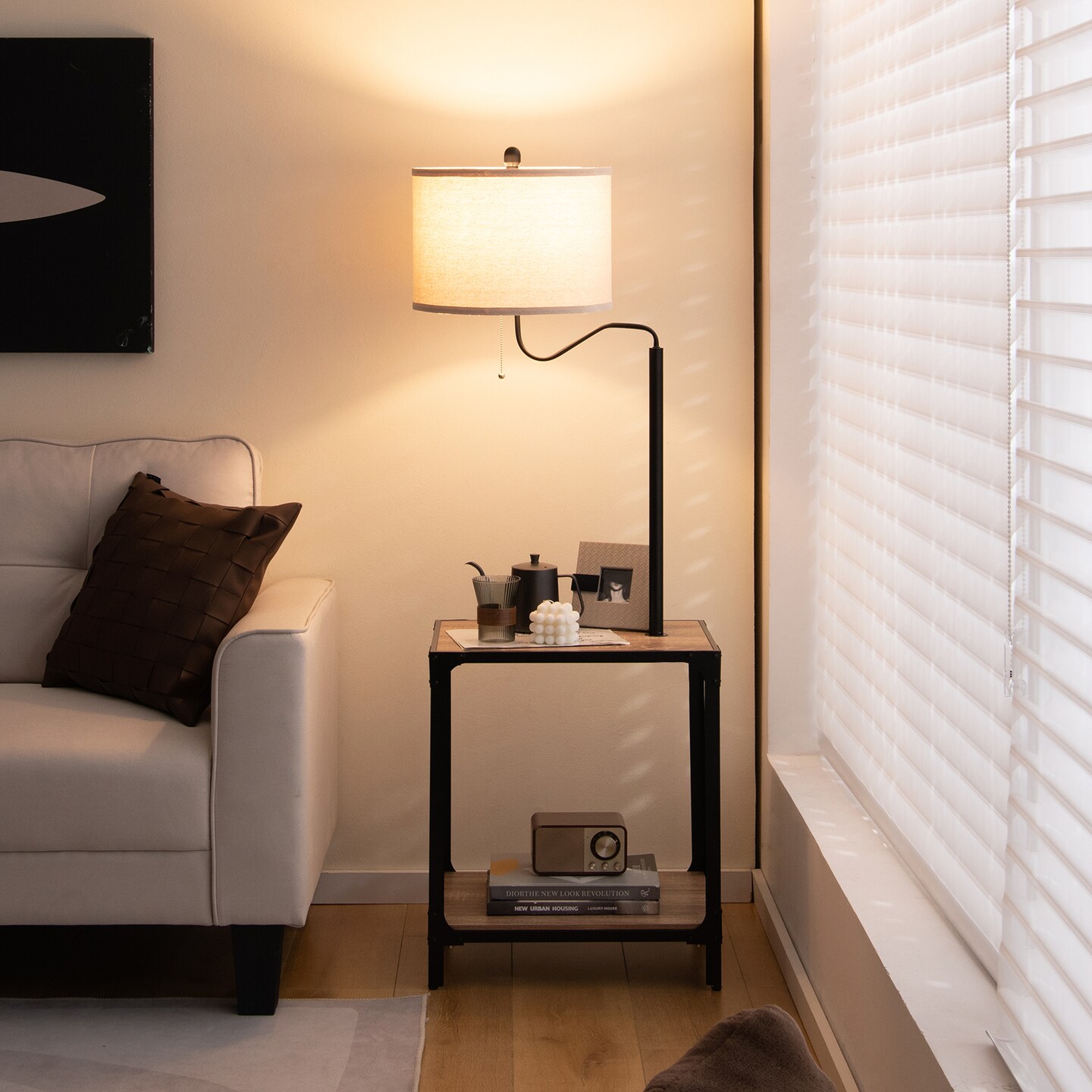 360&#xB0; Rotatable Floor Lamp with End Table and USB Charging Ports