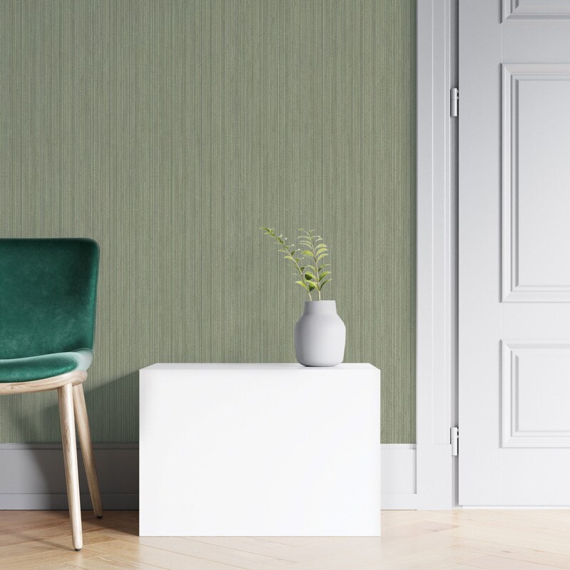 Tempaper Faux Grasscloth Textured Peel and Stick Wallpaper Metallic Sage