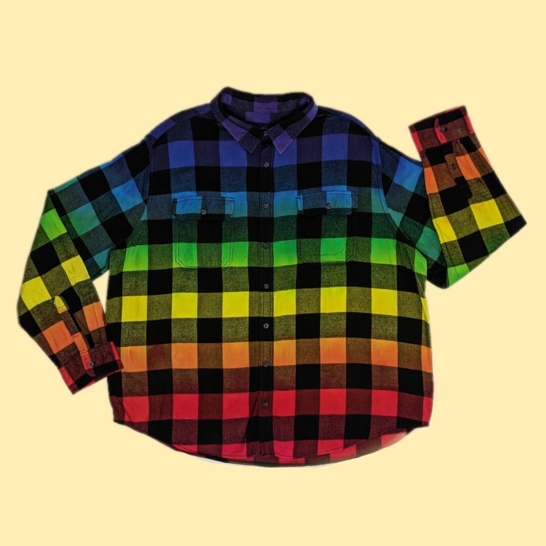 Tie Dye Rainbow Flannel - Rainbow Pride Flag Buffalo Plaid Shirt