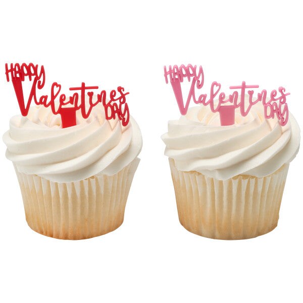 Happy Valentine&#x27;s Day Script DecoPics&#xAE; Cupcake Decoration, 12ct