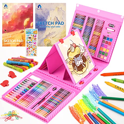Art Supplies, 240-Piece Drawing Art Kit, Gifts for Girls Boys Teens, Art  Set Crafts Case with Double Sided Trifold Easel, Includes Sketch Pads, Oil  Pastels, Crayons, Colored Pencils (Pink)