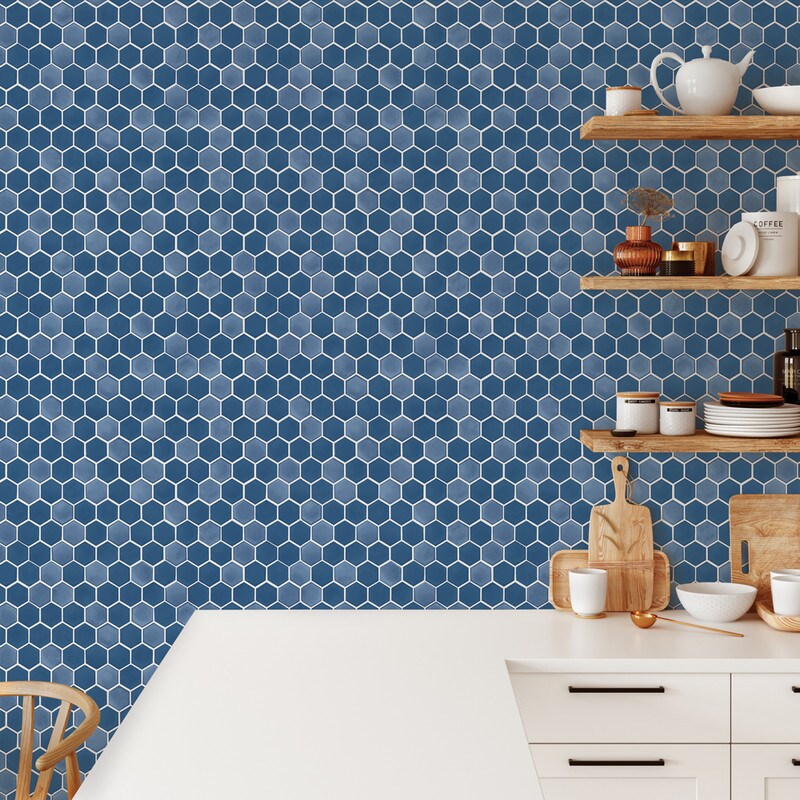 Tempaper Hexagon Tile Peel and Stick Wallpaper Metallic Sapphire