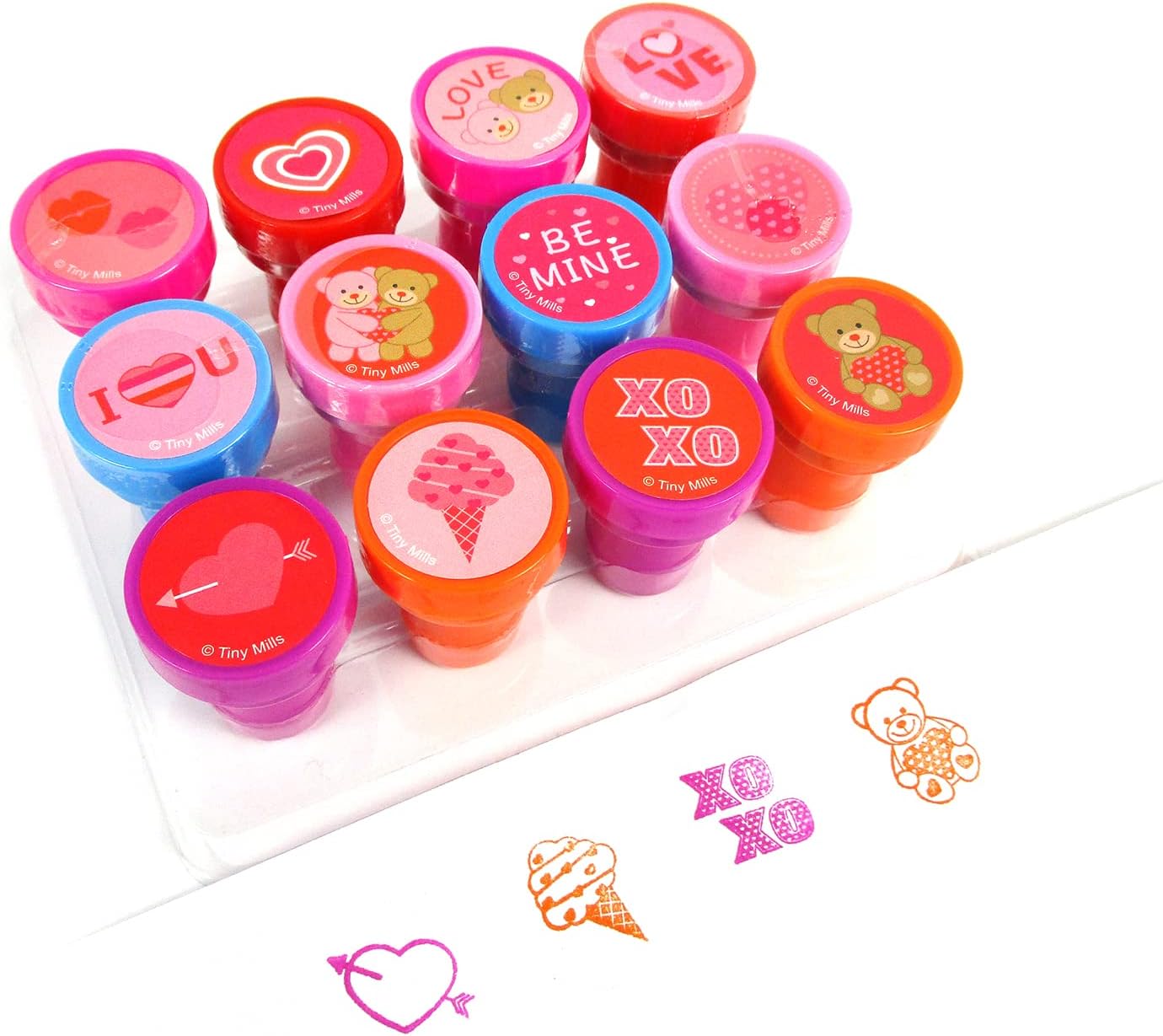 TINYMILLS 12 Pcs Valentine&#x27;s Day Stamp Kit for Kids - Valentine&#x27;s Day Self Inking Stamps Gift Party Favors