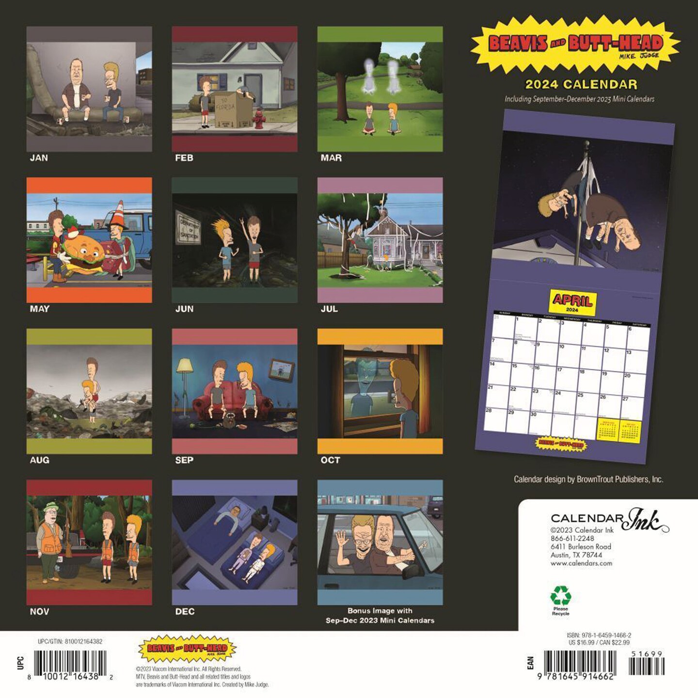 Beavis and Butt-Head | 2024 12 x 24 Inch Monthly Square Wall Calendar | Cal Ink | Entertainment Humor 