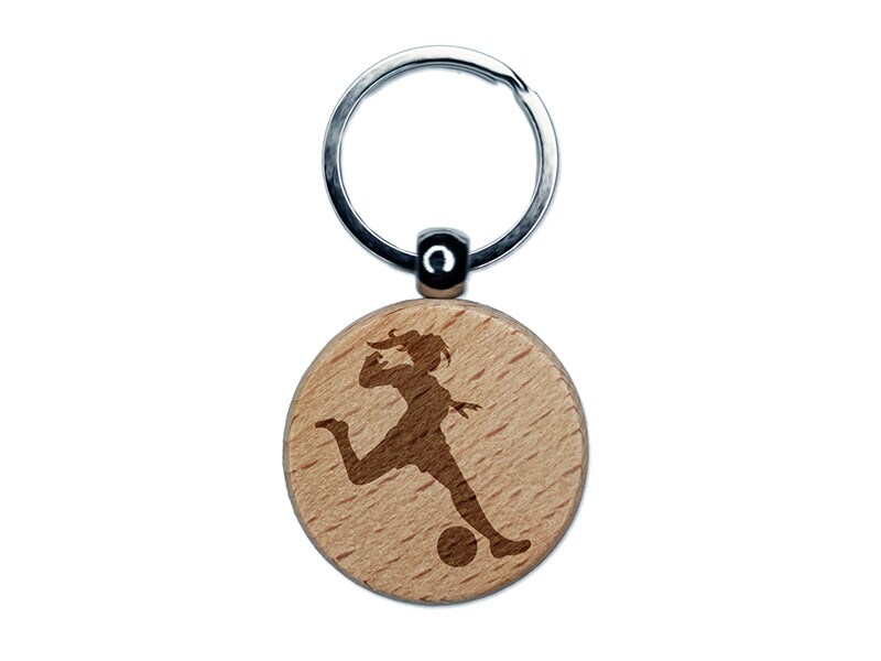 Soccer Player Bicycle Overhead Scissors Kick Ball Association Football  Engraved Wood Round Keychain Tag Charm