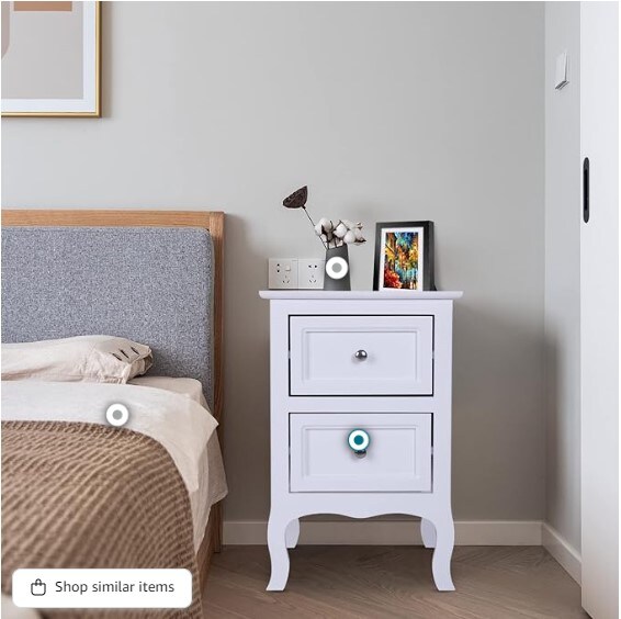 Set of two white nightstands. Farmhouse end side table chest with two drawers for bedroom, living room, or office.