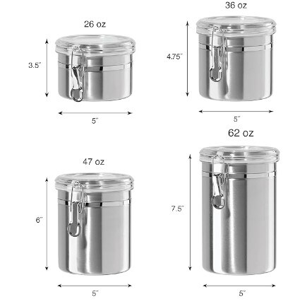 OGGI 4 piece Stainless Steel Airtight Canisters - Kitchen & Company