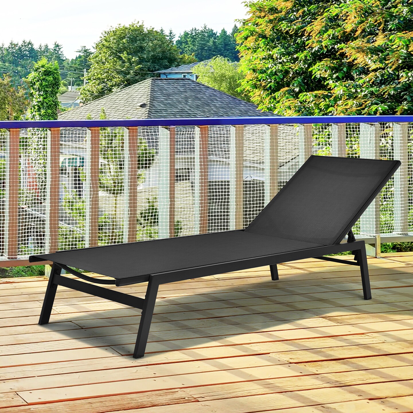 Costway Patio Lounge Chair Chaise Recliner Back Adjustable Garden Deck Brown\Black