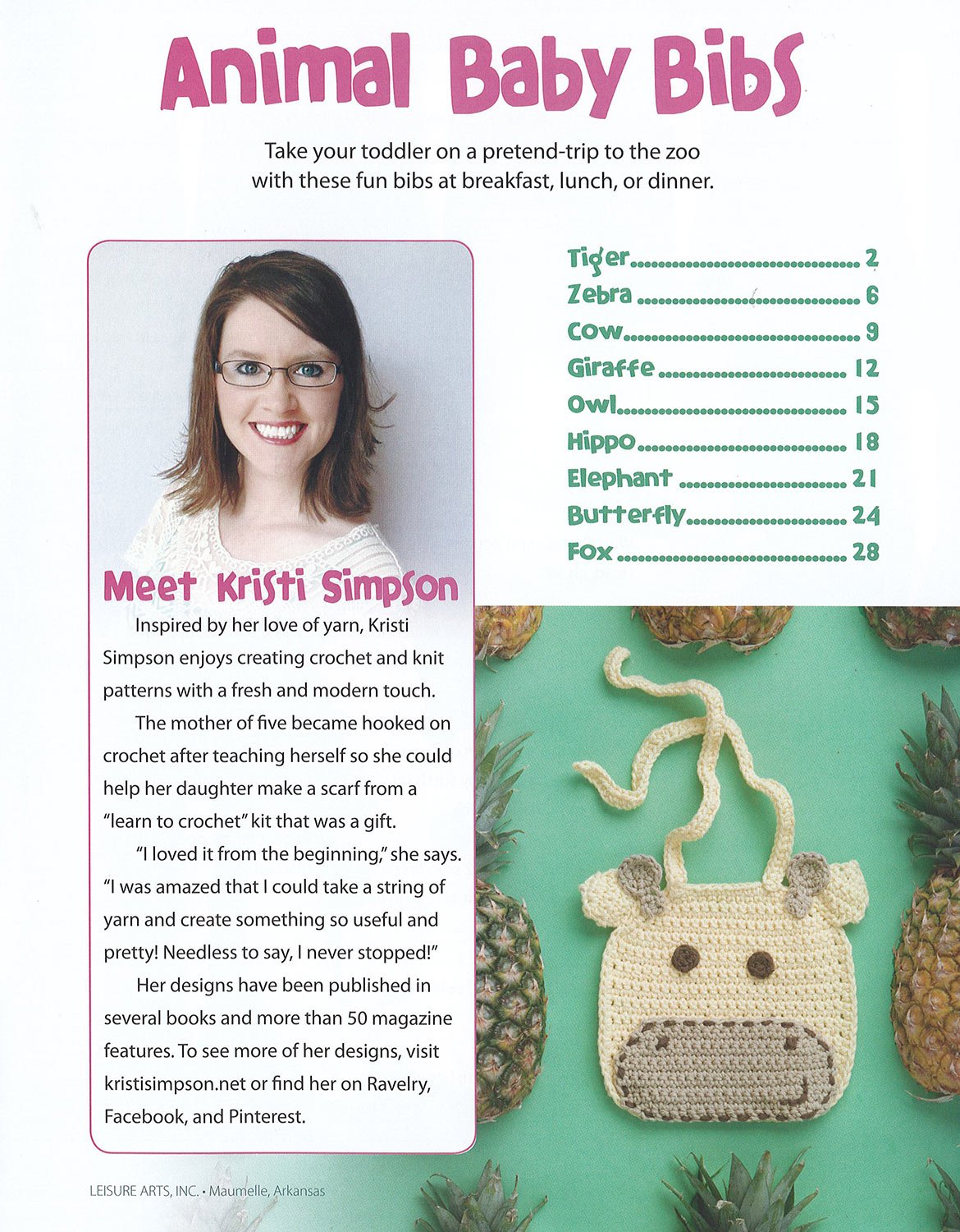 Leisure Arts Animal Baby Bibs Crochet Book