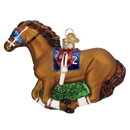 Brown Racehorse Glass Ornament - 4.5 Inches