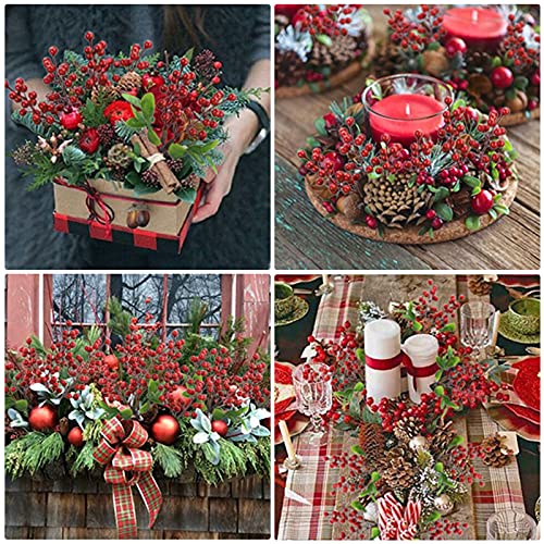 Felice Arts 6 Pack Christmas Picks Artificial Red Berry Stems Fake Holly Berries for Xmas Tree Ornaments DIY Wreath Vase Holiday Home Decor