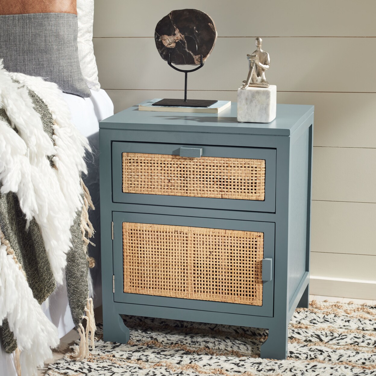 Safavieh   Dave 1-Drawer 1 Door Nightstand Blue Grey/ Natural