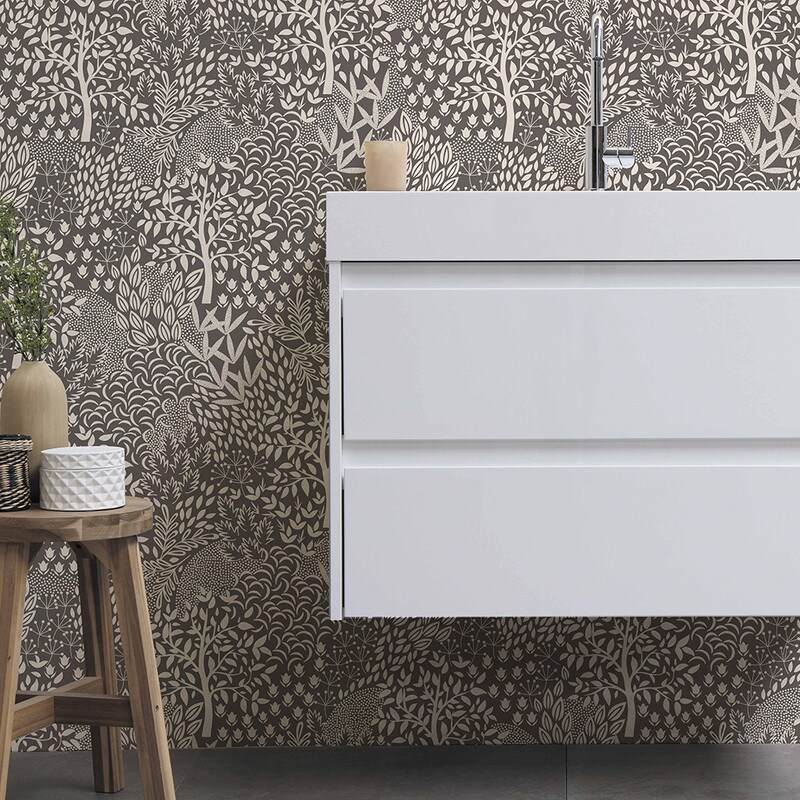 Tempaper Woodland Fantasy Peel and Stick Wallpaper Mythical Grey