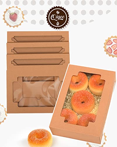 qiqee 36Packs Auto-pop up Kraft Cookie Boxes for Gift Giving 8x5.3x2 inch Brown Treat Box with Window One Second Folding Bakery Box for Donuts Candies and Biscuit