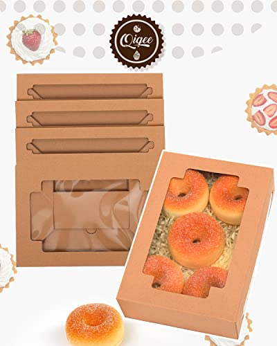 36 Packs Auto-pop up Kraft Cookie Boxes for Gift Giving 8x5.3x2 inch Brown Treat Box with Window One Second Folding Bakery Box for Donuts Candies and Biscuit
