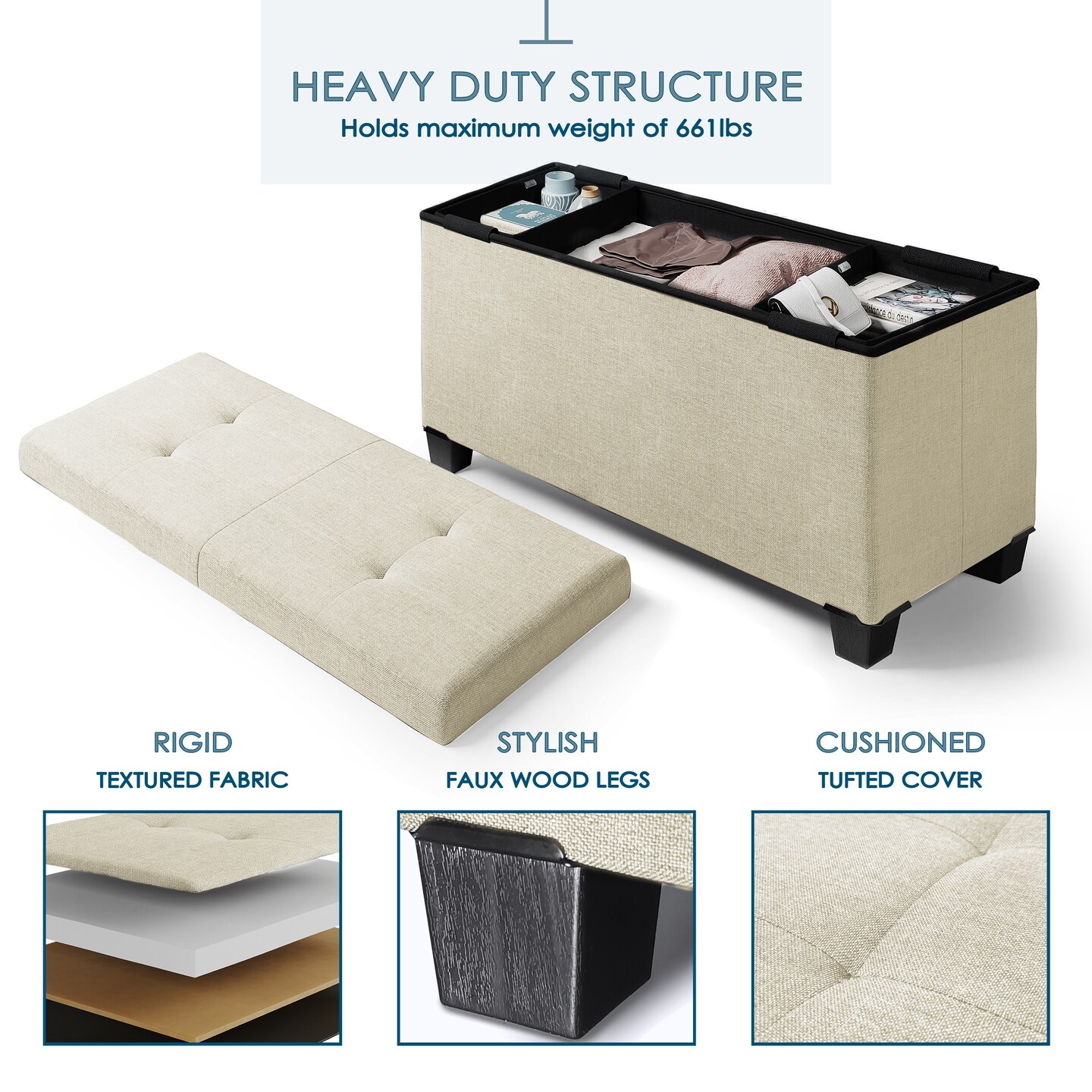 Storage Ottoman Bench with Storage Bins