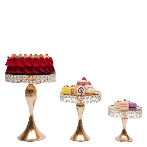 3Pcs Gold Crystal Cake Holder Set for Wedding Dessert