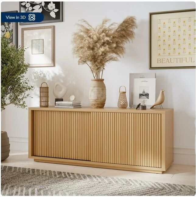 Drew Barrymore Fluted TV Stand for TVs up to 70", Warm Honey Finish