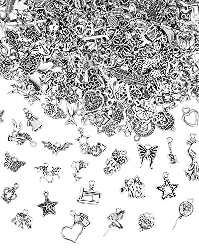 400 Pieces Wholesale Bulk Lots Jewelry Making Charms Mixed Smooth Tibetan Silver Alloy Charms Pendants DIY for Bracelet Necklace Jewelry Making and Crafting
