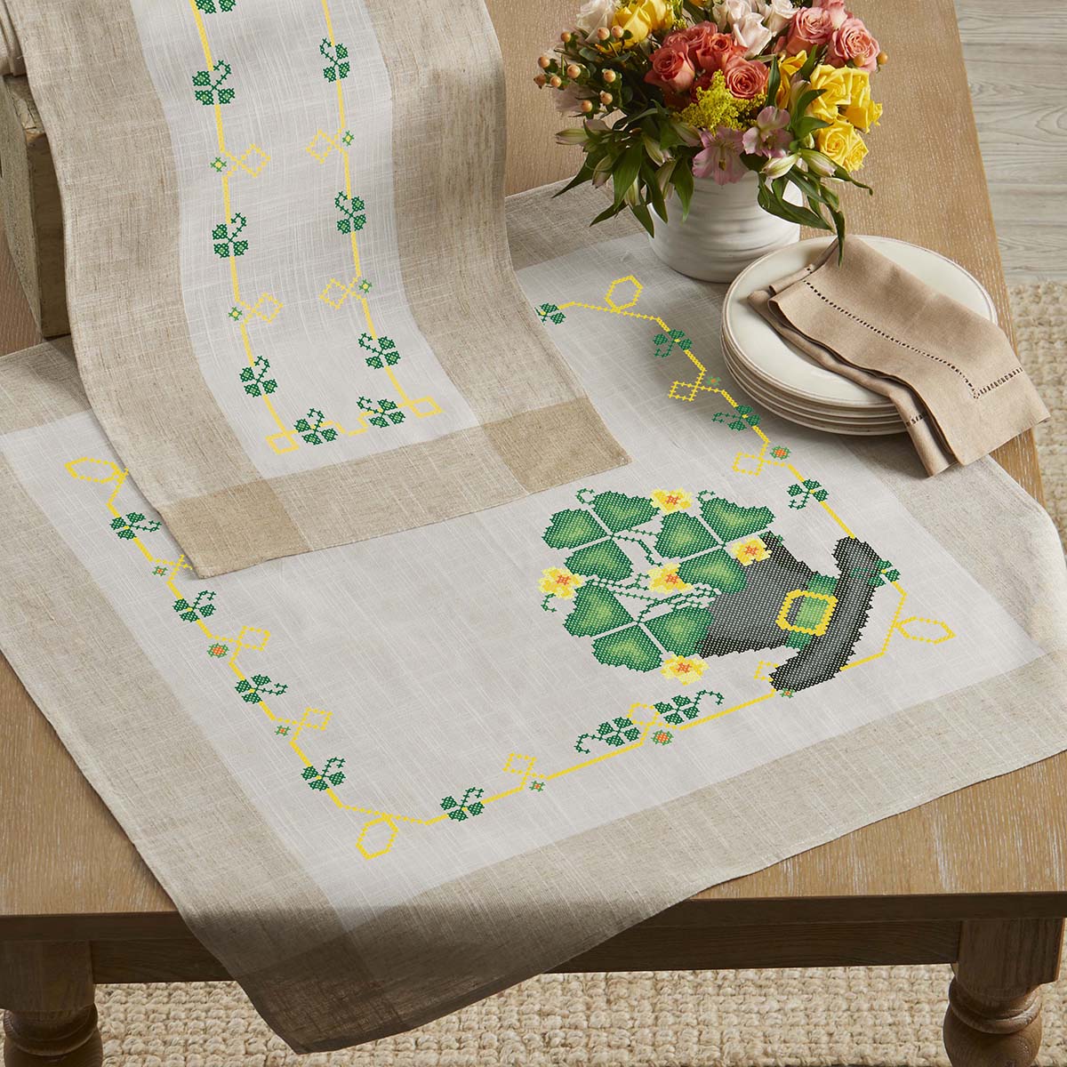 Herrschners  Shamrock Shenanigans Set Stamped Cross-Stitch