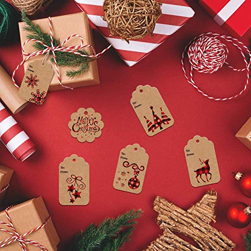 STEFORD Christmas Kraft Paper Gift Tags,120 PCS Christmas Label Gift Tags with 230 feet String