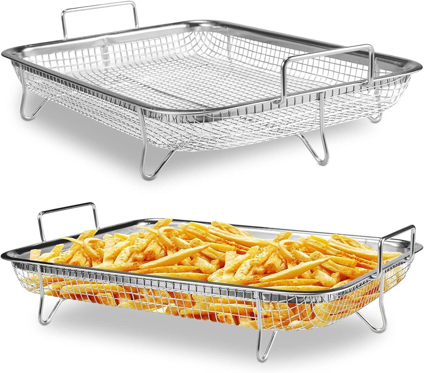 2Pcs Air Fryer Basket Stainless Steel Tray For Oven Grease Tray