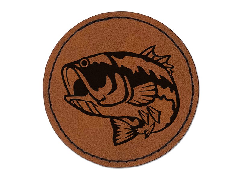 Largemouth Bass Fish Fishing Round Iron-On Engraved Faux Leather