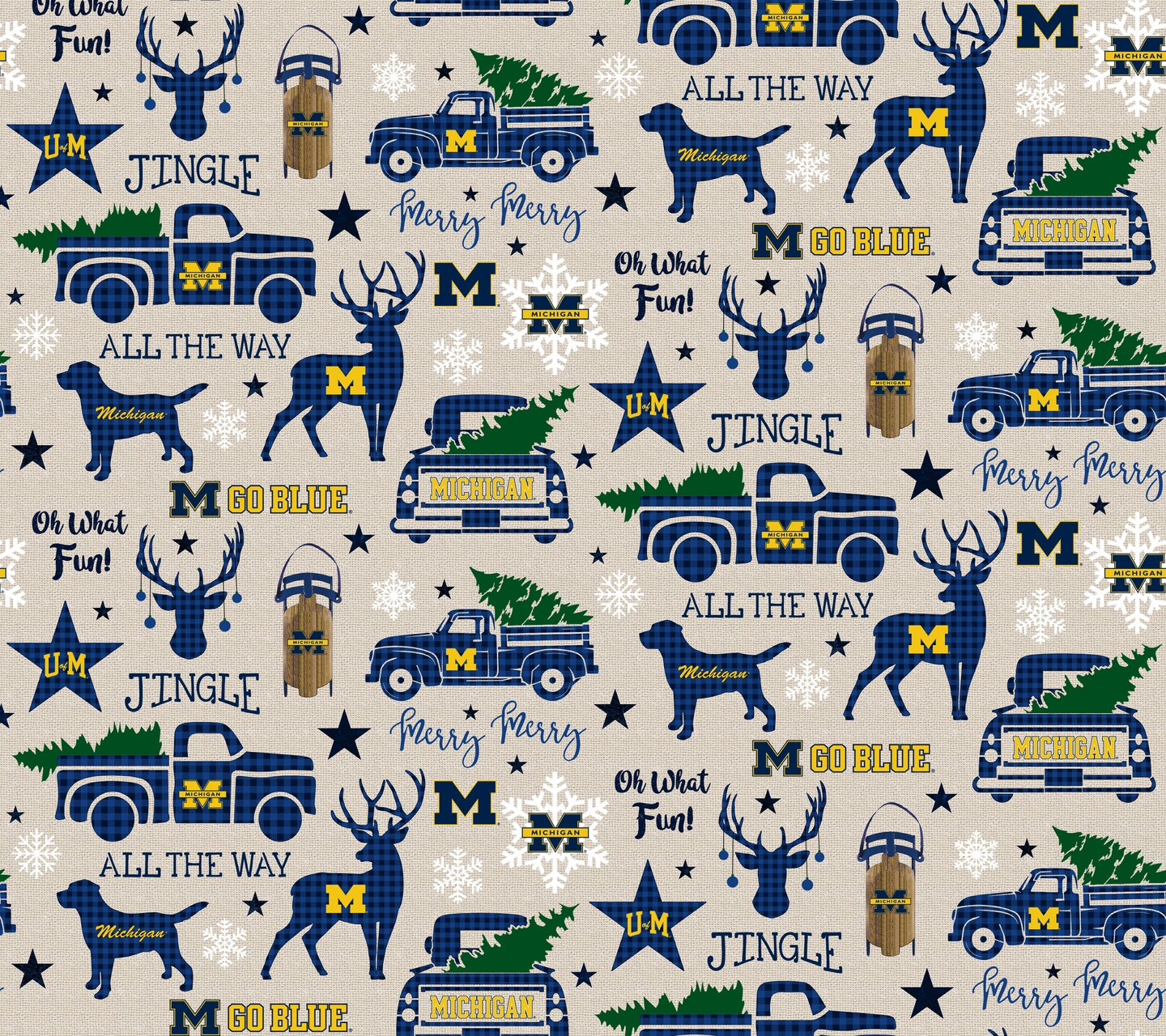 Sykel Enterprises-University of Michigan Cotton Fabric-Michigan Wolverines Christmas Cotton Quilting Fabric