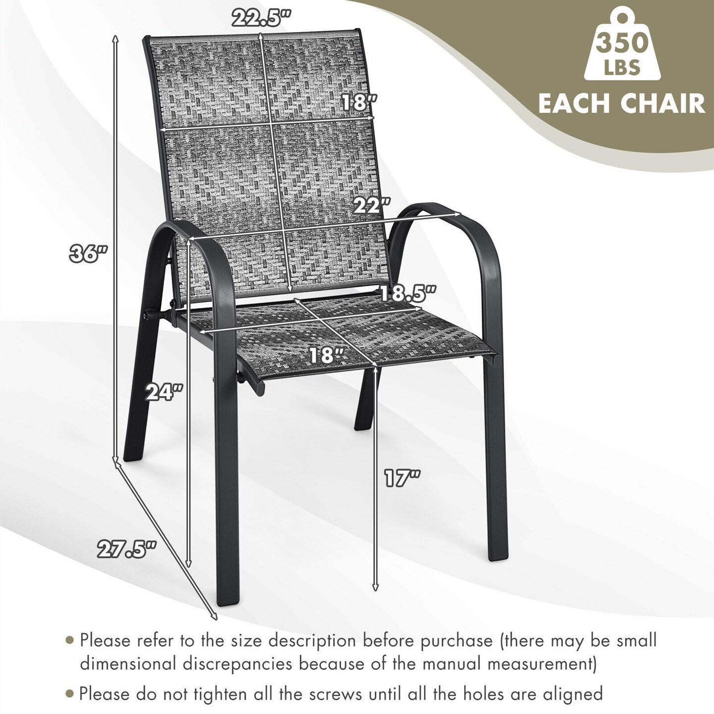 Polyethylene Rattan Patio Dining Chairs Set 2 Stackable Steel Frame Grey
