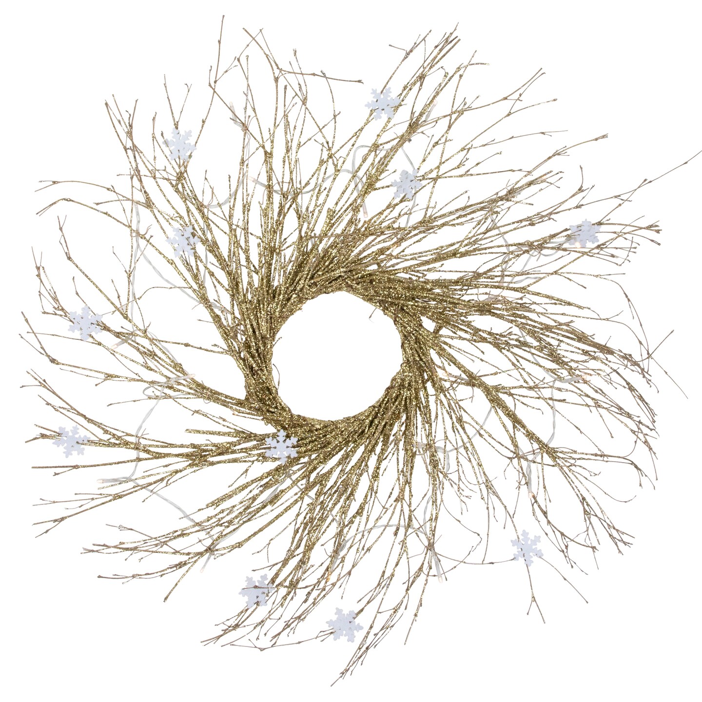 Northlight Pre-lit Battery Operated Glittered Twig Christmas Wreath - 28" - Warm White LED Lights