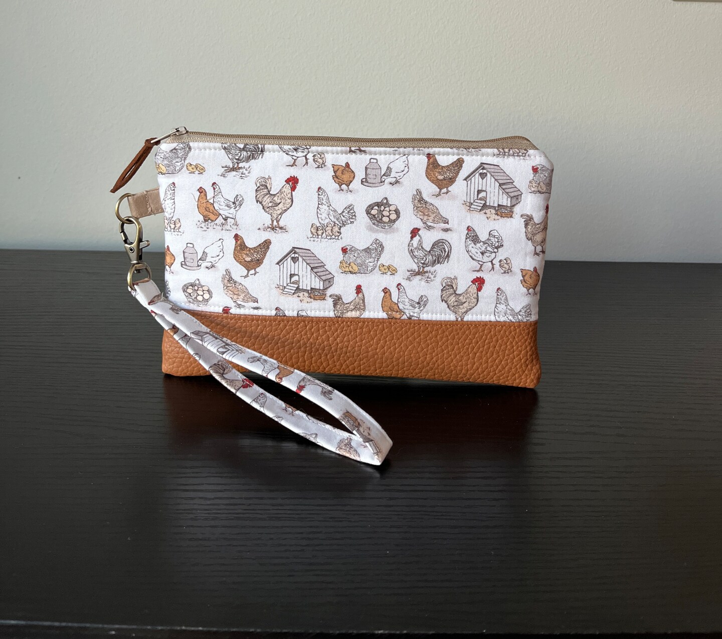 Wristlet wallet wristlet purse wristlet phone wallet wristlet clutch faux leather Chickens