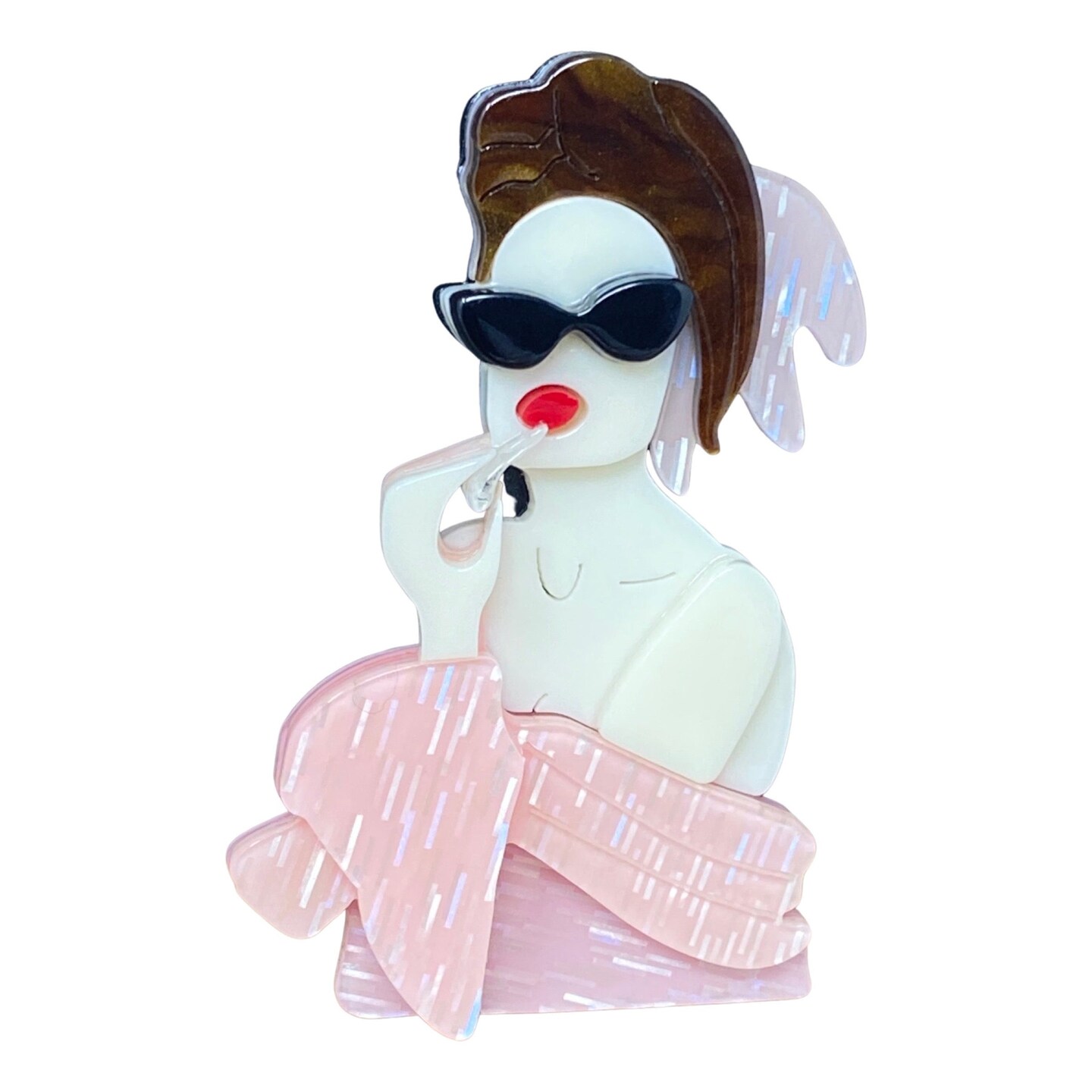 Wrapables Acrylic Fashion Brooch Pin for Sweaters, Coats, Scarves, and Bags, Pink Lipstick Lady