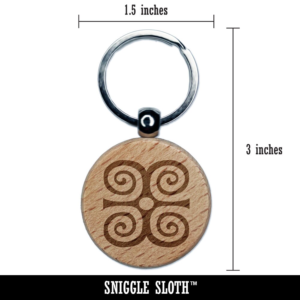Dwennimmen Adinkra African Strength Humbleness Engraved Wood Round Keychain Tag Charm