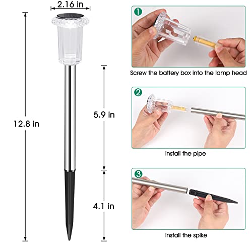 10 Pieces Solar Outdoor Lights, Waterproof Stainless Steel Solar Stake Lights for Pathway Garden Yard Path Walkway Driveway Lawn Decor - Cool White