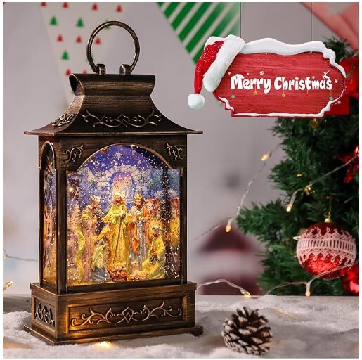 Nativity Snow Globe Glittering Water Lanterns with Music Box and USB Powered &#x26; Battery Operated Lighted Snow Globe