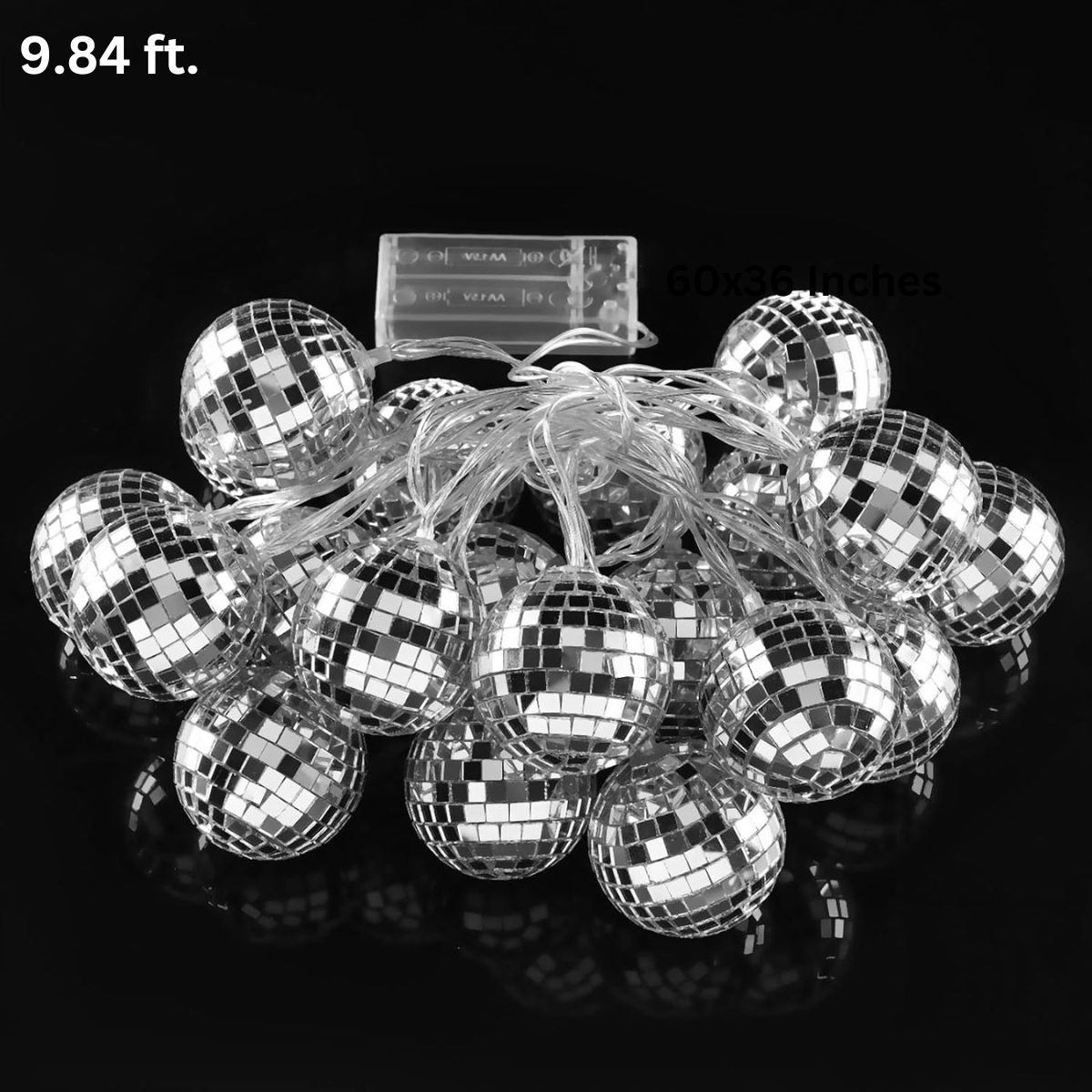 9.84 ft Battery Operated LED Disco Ball Light with String for Christmas