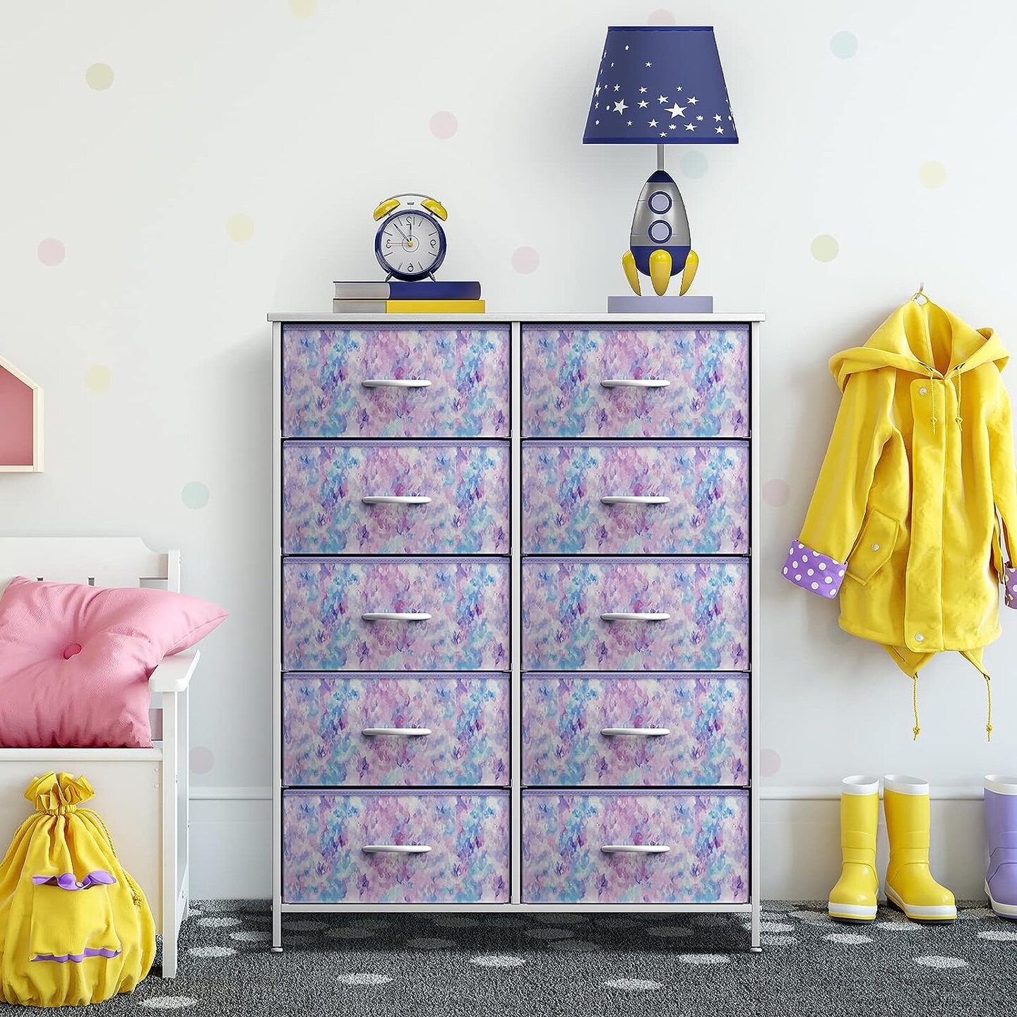 Sorbus Dresser with 10 Drawers - Storage Unit Organizer Chest for Clothes - Bedroom, Room, Nursery, & Closet - Steel Frame, Wood Top & Handles, and Easy Pull Fabric Bins