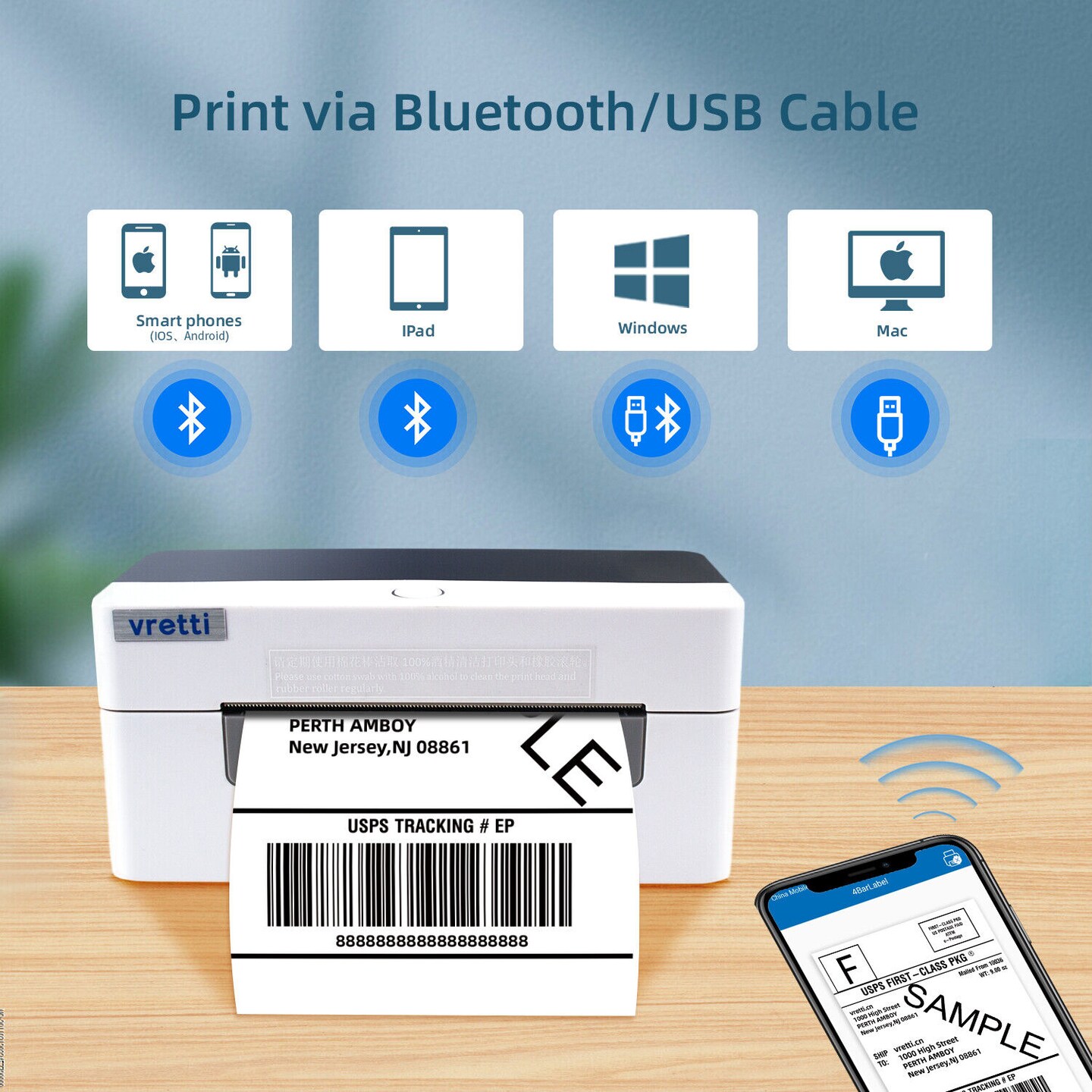 Wireless Bluetooth Thermal Shipping Label Printer