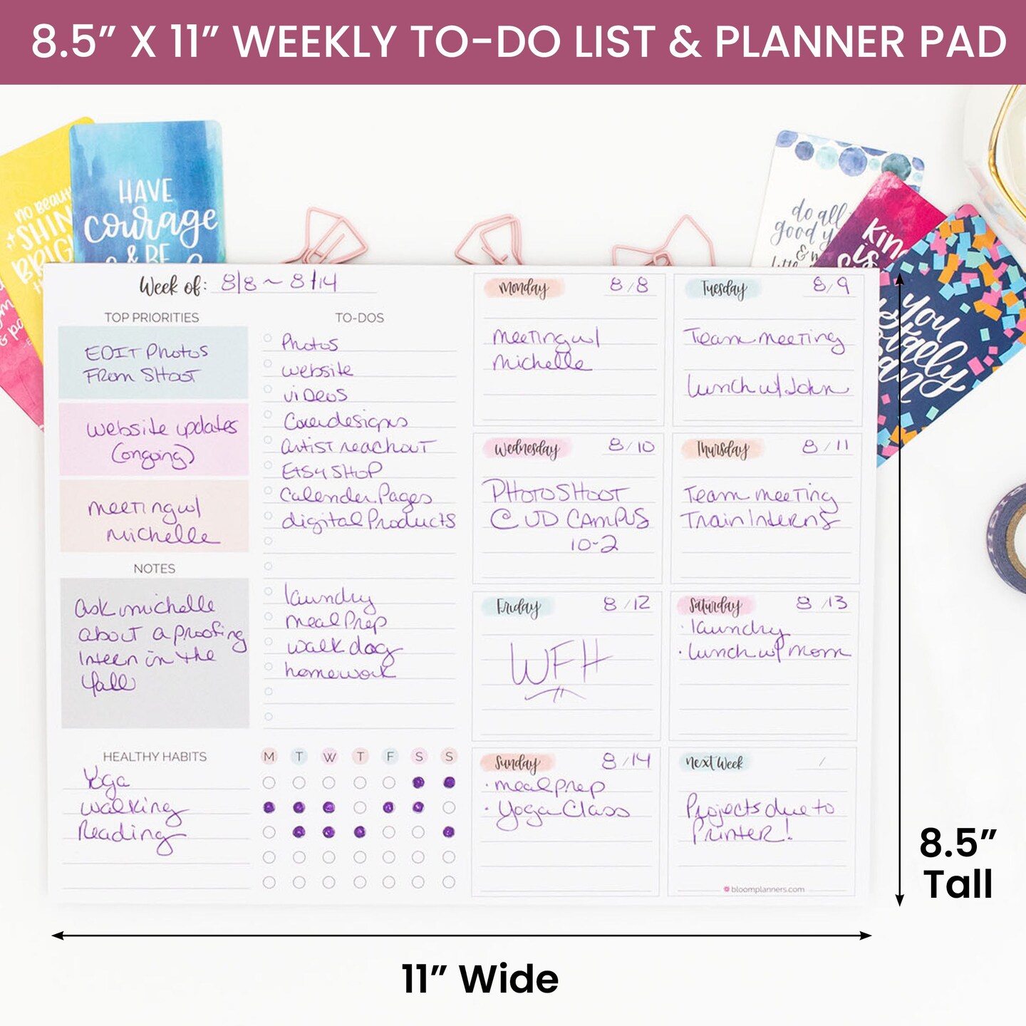 bloom daily planners Planning Pad, 8.5&#x22; x 11&#x22;, Weekly To-Do List &#x26; Planner, Pastel