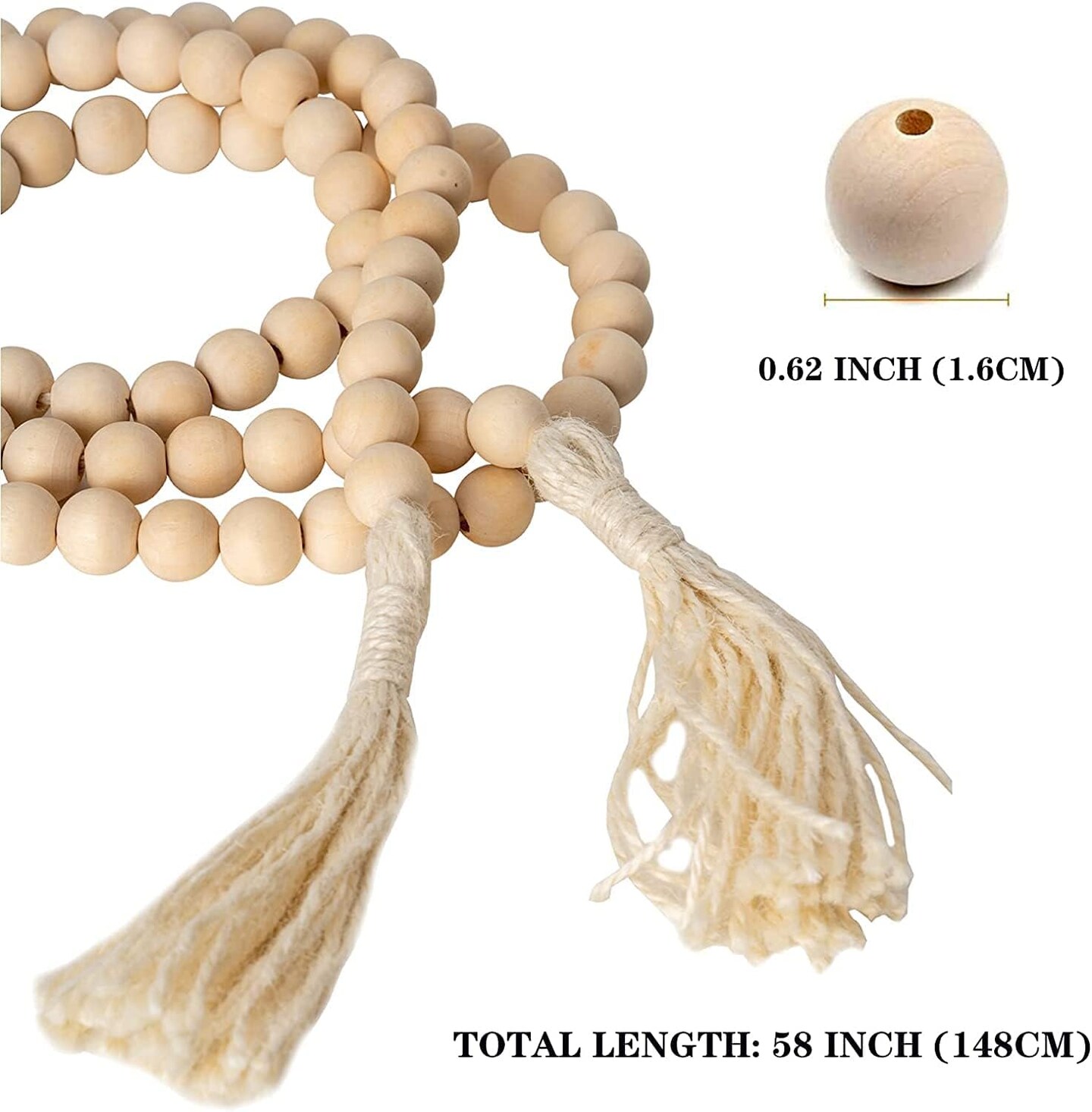 Wood Beads Garland with Tassels Boho Table Decor Farmhouse Home Decor Wooden Garland for Tiered Tray Rustic Country Decor