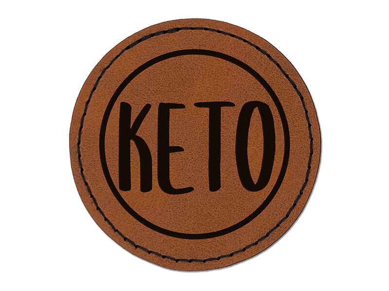 Keto Food Diet Round Iron-On Engraved Faux Leather Patch Applique - 2.5&#x22;
