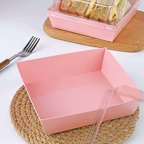 ZORRITA 50 Pack Paper Charcuterie Boxes with Clear Lids, Disposable Sandwich Boxes Square To Go Food Containers for Mother&#x27;s Day Desserts, Strawberries, Cake Slice and Cookies (Pink)