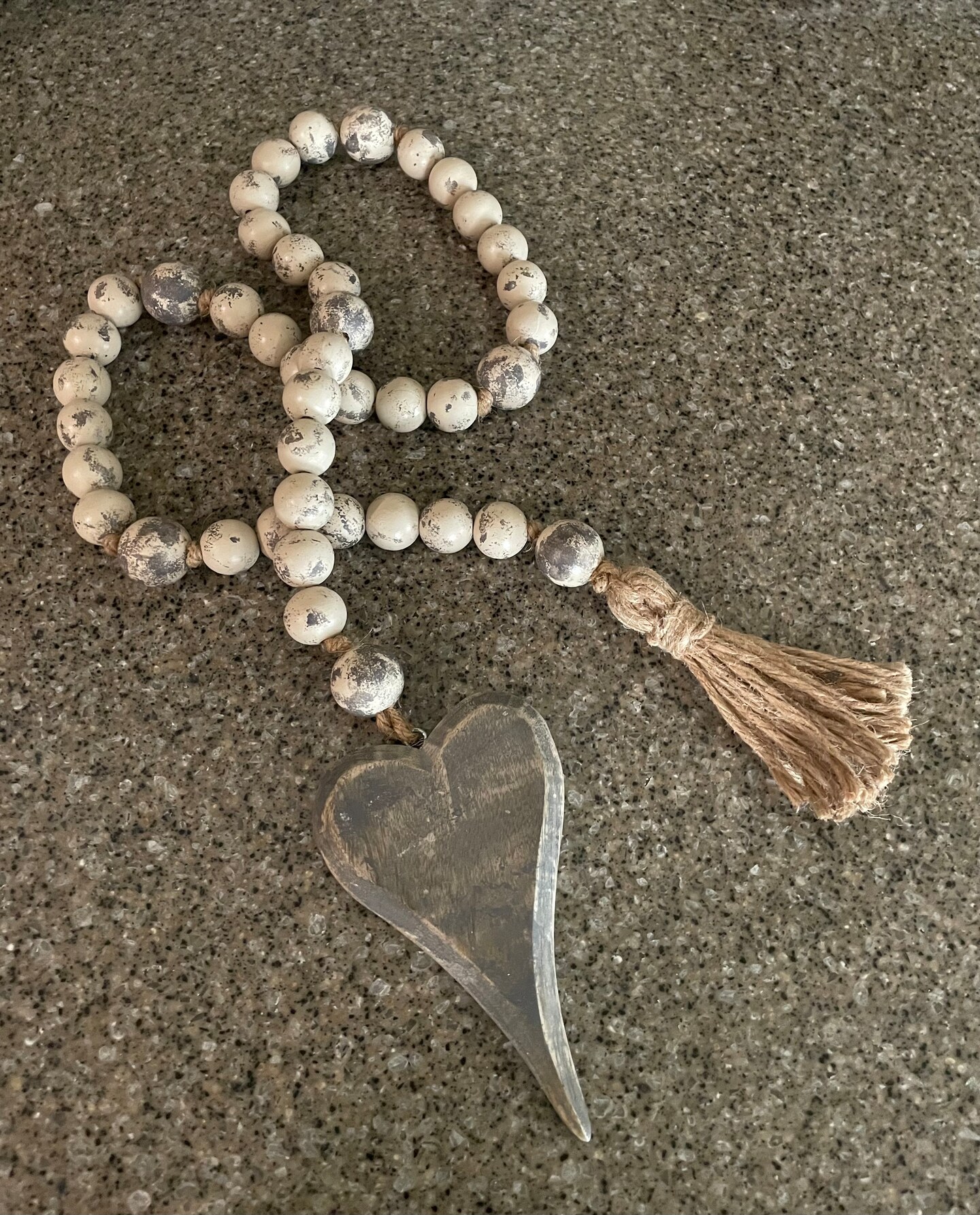 Wood Beads with Heart Tassel