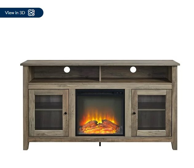 Grey Wash Highboy 2 Door Electric Fireplace TV Stand for TVs up to 65"