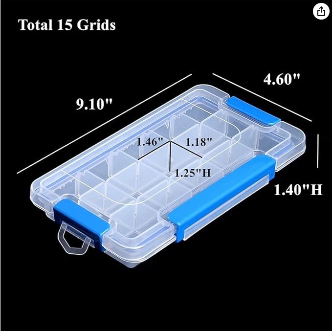 Clear Adjustable Plastic Divider Storage Box Container for Beads, Buttons, and Small Parts, 15 Grids