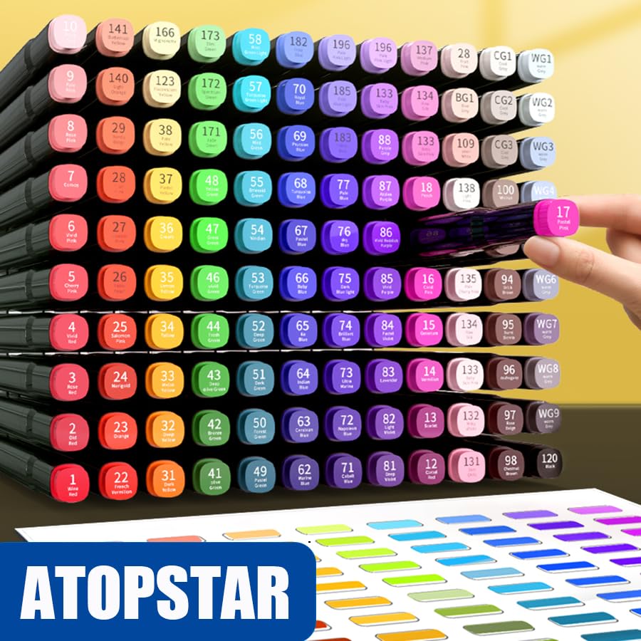  ATOPSTAR 80 Colors Alcohol Markers Artist Drawing Art for Kids  Dual Tip Adult Coloring Painting Supplies Perfect Boys Girls Students  Adult(80 Black Shell) : Office Products