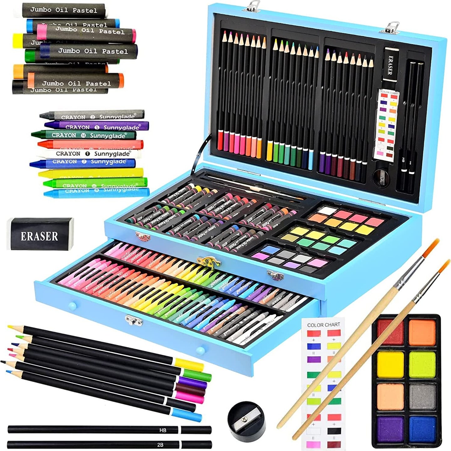 145 Piece Art Set, Deluxe Mega Aluminum Box & Drawing Kit With Colored  Pencils, Markers, Watercolor Paints, Crayons, Hb Pencils, Watercolor Cake,  Brus