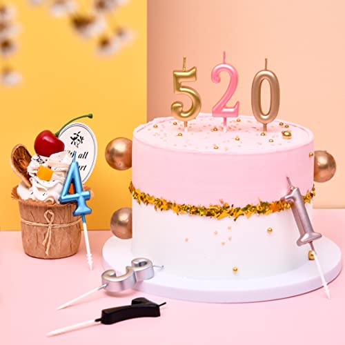 PHD CAKE 10-Pieces Pink Numeral Birthday Candles, Cake Numeral Candles Number 0-9 Glitter Cake Topper Decoration for Birthday,Wedding Anniversary,Party Celebration